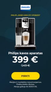 Philips „Series 5000 OTC EP5360/10“ kavos aparatas tik 399 €