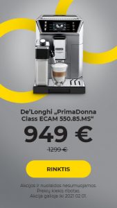 De’Longhi „PrimaDonna Class ECAM 550.85.MS“ kavos aparatas tik 949 €