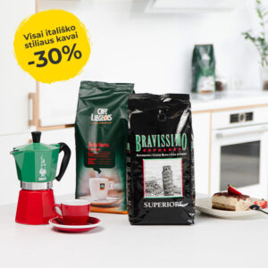 Itališko tipo espresso kavos pupelės ir malta kava