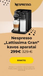 Nespresso „Lattissima Gran“ kavos aparatai dabar 299 €