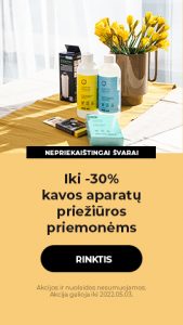 Iki -30% kavos aparatų priežiūros priemonėms