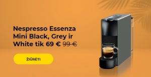 Nespresso Essenza Mini Black, Grey ir White tik 69 € 99 €