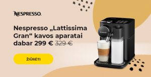 Nespresso „Lattissima Gran“ kavos aparatai dabar 299 €