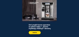 De'Longhi kavos aparatas su pieno talpa + „Kavos mylėtojų rinkinys“ dovanų