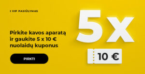 Pirkite kavos aparatą ir gaukite 5 x 10 € nuolaidų kuponus