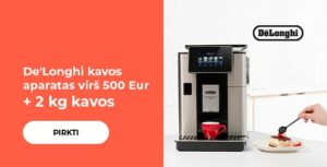 De'Longhi kavos aparatas virš 500 Eur + 2 kg kavos dovanų
