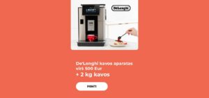 De'Longhi kavos aparatas virš 500 Eur + 2 kg kavos dovanų
