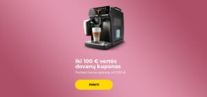 Iki 100 € vertės dovanų kuponas – perkant kavos aparatą virš 500 €.