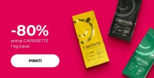 "Super pasiūlymas perkant dvi pakuotes! -80% antrai CAPRISETTE 1 kg kavai"