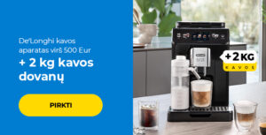 De'Longhi kavos aparatas virš 500 Eur + 2 kg kavos dovanų