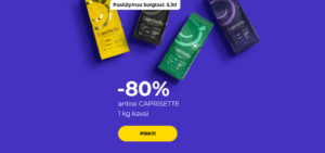 "Super pasiūlymas perkant dvi pakuotes! -80% antrai CAPRISETTE 1 kg kavai"