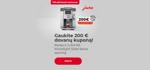 Gaukite 200 € dovanų kuponą! Perkant JURA E8 Moonlight Silver kavos aparatą