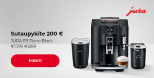 "Ypatinga kaina JURA E8 Piano Black € 1099 €1299"