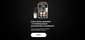Saeco kavos aparatas* + 6 mėnesių kavos prenumerata nemokamai