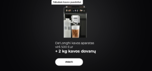 De'Longhi kavos aparatas virš 500 Eur + 2 kg kavos dovanų