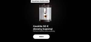 "Gaukite 50 € dovanų kuponą! Perkant Melitta kavos aparatą."