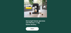 De'Longhi kavos aparatas virš 700 Eur + 4 kg kavos dovanų